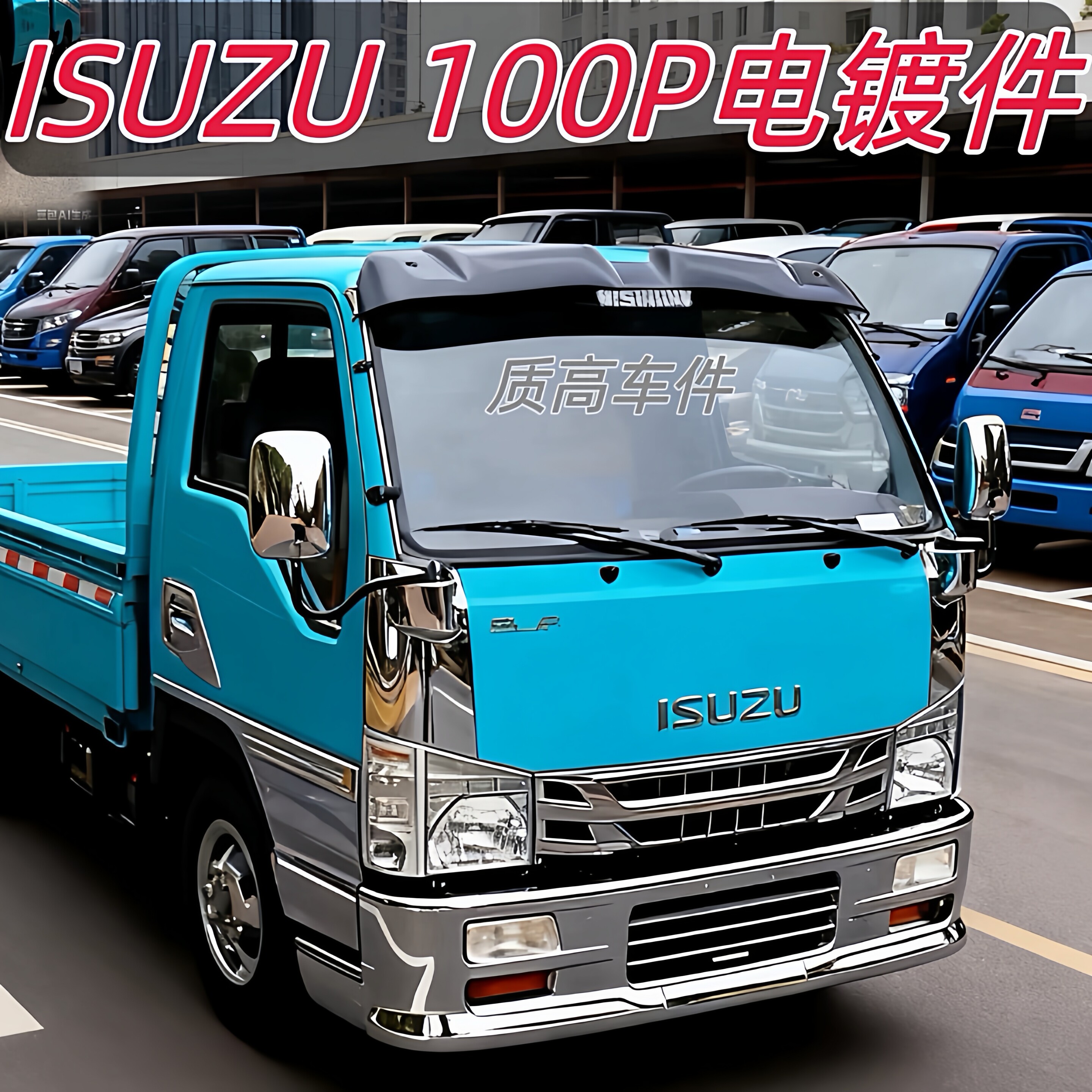 适用于五十铃100P装饰电镀保险杠中网拉手门板雨眉ISUZU升级件