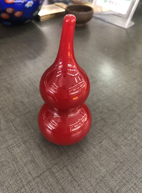 博山琉璃鸡血红葫芦办公室手把件纯手工风水伴手礼