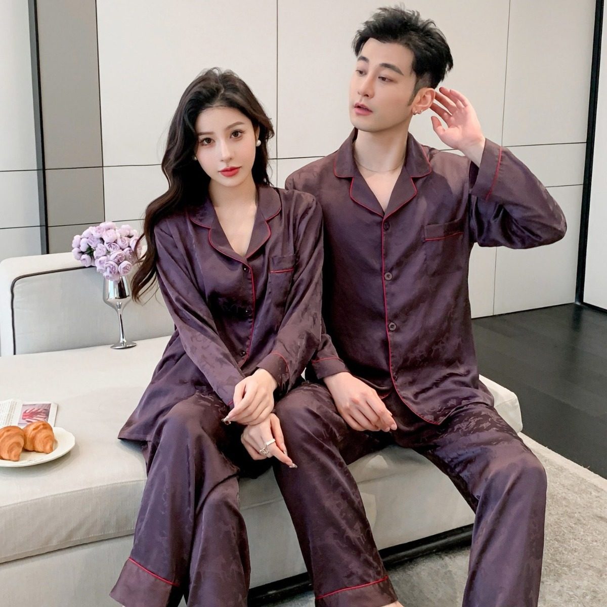 情侣睡衣女2025年新款冰丝长袖时尚高端休闲舒适家居服套装可外穿,女士内衣/男士内衣/家居服,睡衣/家居服套装,淘宝优惠券,粉丝福利购,淘宝优惠卷