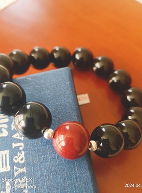 朱砂乌鸦血石手链男士手串14MM补火补水强势送父亲