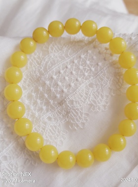 鸡油黄蜜蜡手链8MM女生佩戴补土喜用神土用土通关