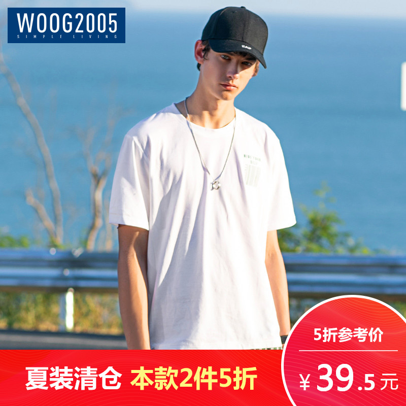 WOOG2005°×ɫӡ»¨Ô²Áì¶ÌÐätÐôÄÐ 2018Ïļ¾Ð¿î°ëÐäTÄÐÊ¿¿íËÉÌåÐô