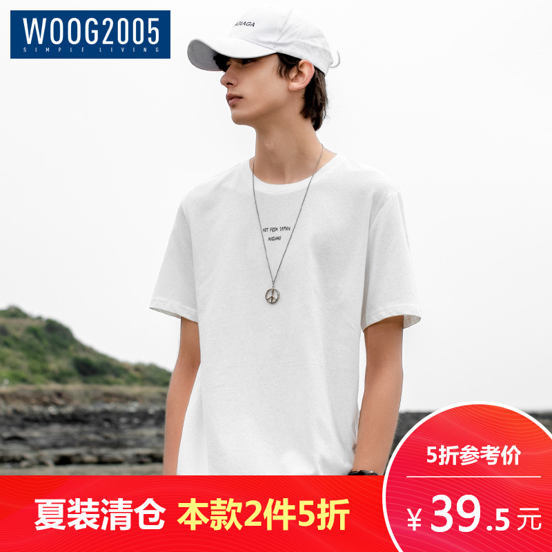 WOOG2005ÄÐʿԲÁì¶ÌÐäÌåÐô 2018Ïļ¾ÇàÄê°×É«³±Á÷¼òÔ¼×Öĸ°ëÐätÐô