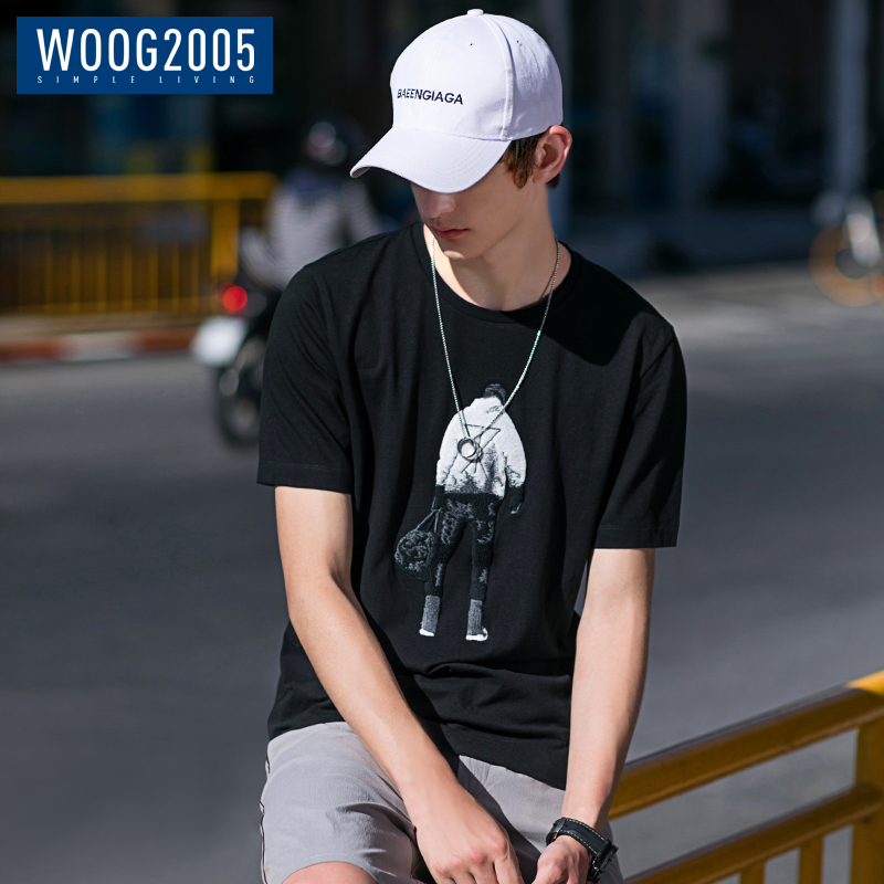 WOOG2005´ÌÐåÄÐÊ¿¶ÌÐätÐô 2018Ïļ¾³±Á÷º«°æÐÞÉíºÚɫԲÁì°ëÐäÌåÐô