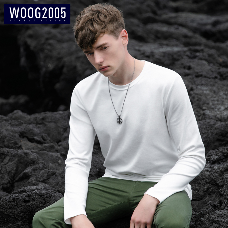 WOOG2005ÄÐÊ¿¼òÔ¼´¿É«³¤ÐätÐô 2018Çï¼¾ÐÂÆ·³±Á÷ÐÞÉí°×É«´òµ×ÉÀÄÐ