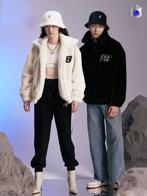 【唐九洲同款】PLBR仿獭兔毛皮草宽松短款情侣毛毛外套仿兔毛外套