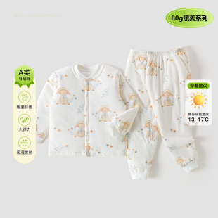 婴儿护肚分体套装 衣服初生宝宝贴身家居服平腰 暖姜80克夹棉秋冬款