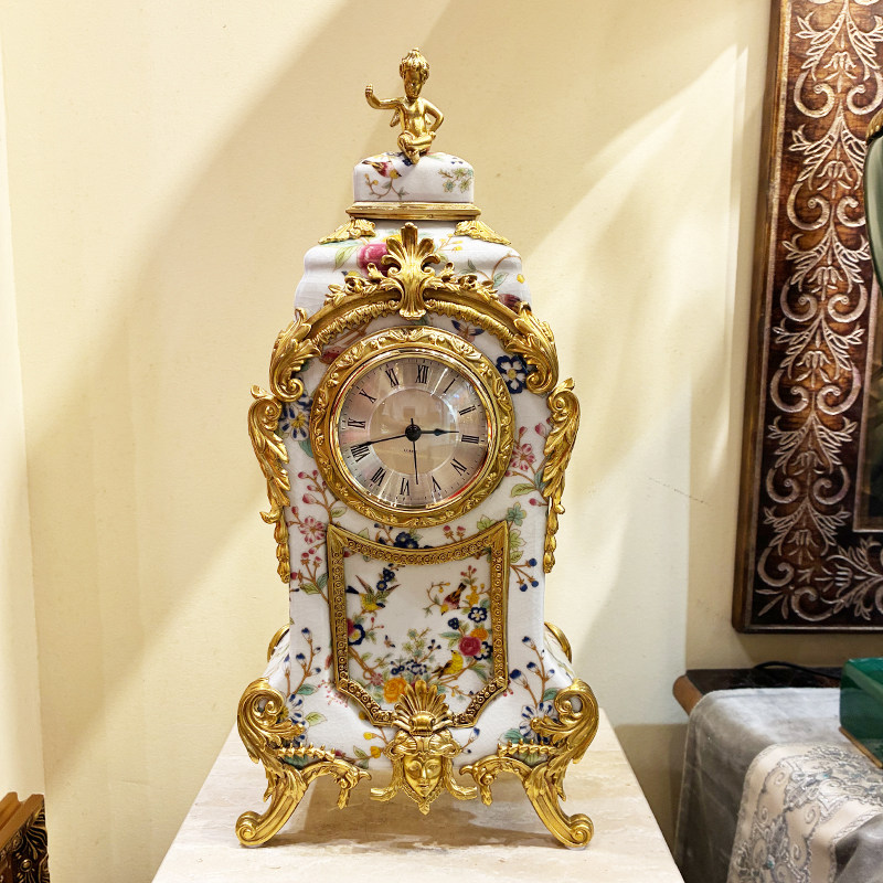 手绘高温陶瓷黄铜花鸟摆件