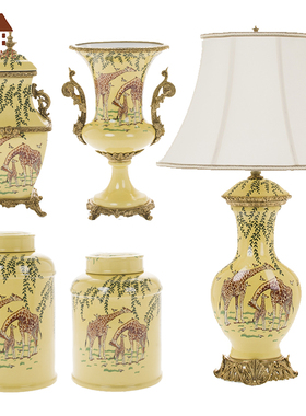 欧式风陶瓷粉彩别墅会所工艺品