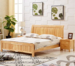 北京全实木床双人床1.8米床1.5米现代简约床橡木床经济租房实原木