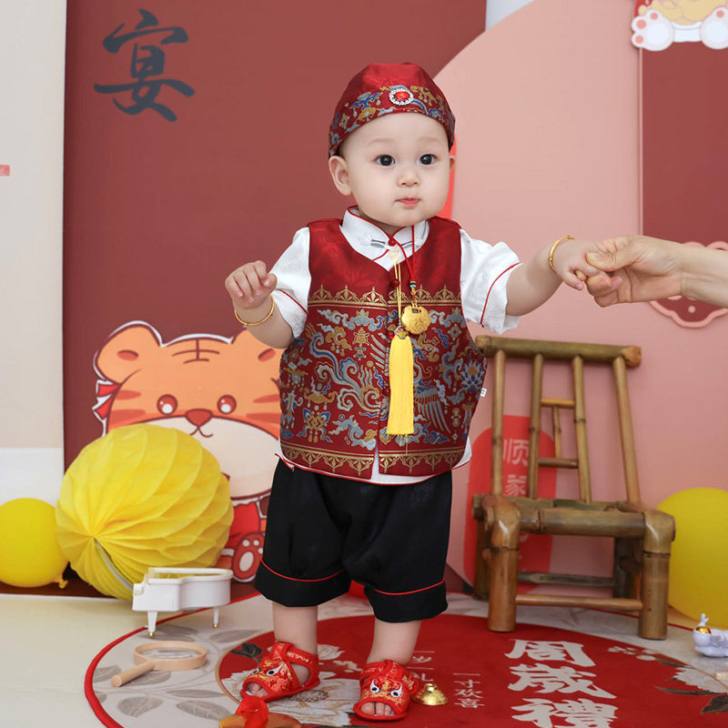 短袖薄款周岁礼服套装男宝宝夏季