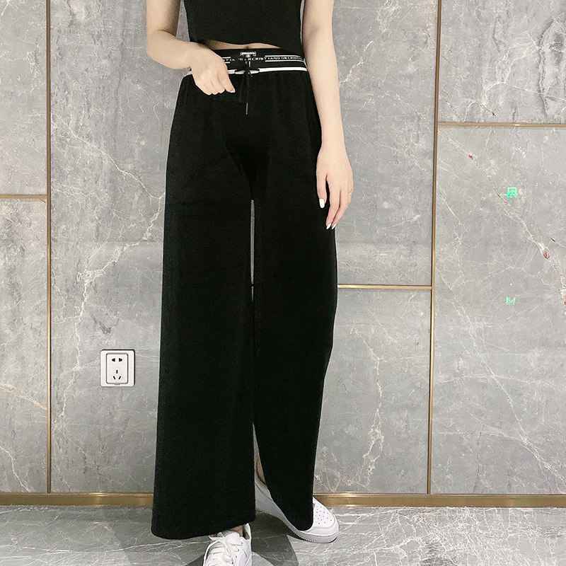 赵四小姐年休闲高腰显瘦宽松阔腿裤女夏季薄款垂感直筒松紧腰裤子