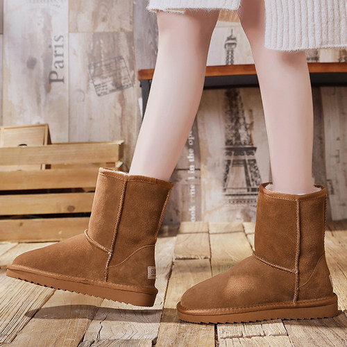 中筒靴加绒保暖磨砂男女雪地棉鞋