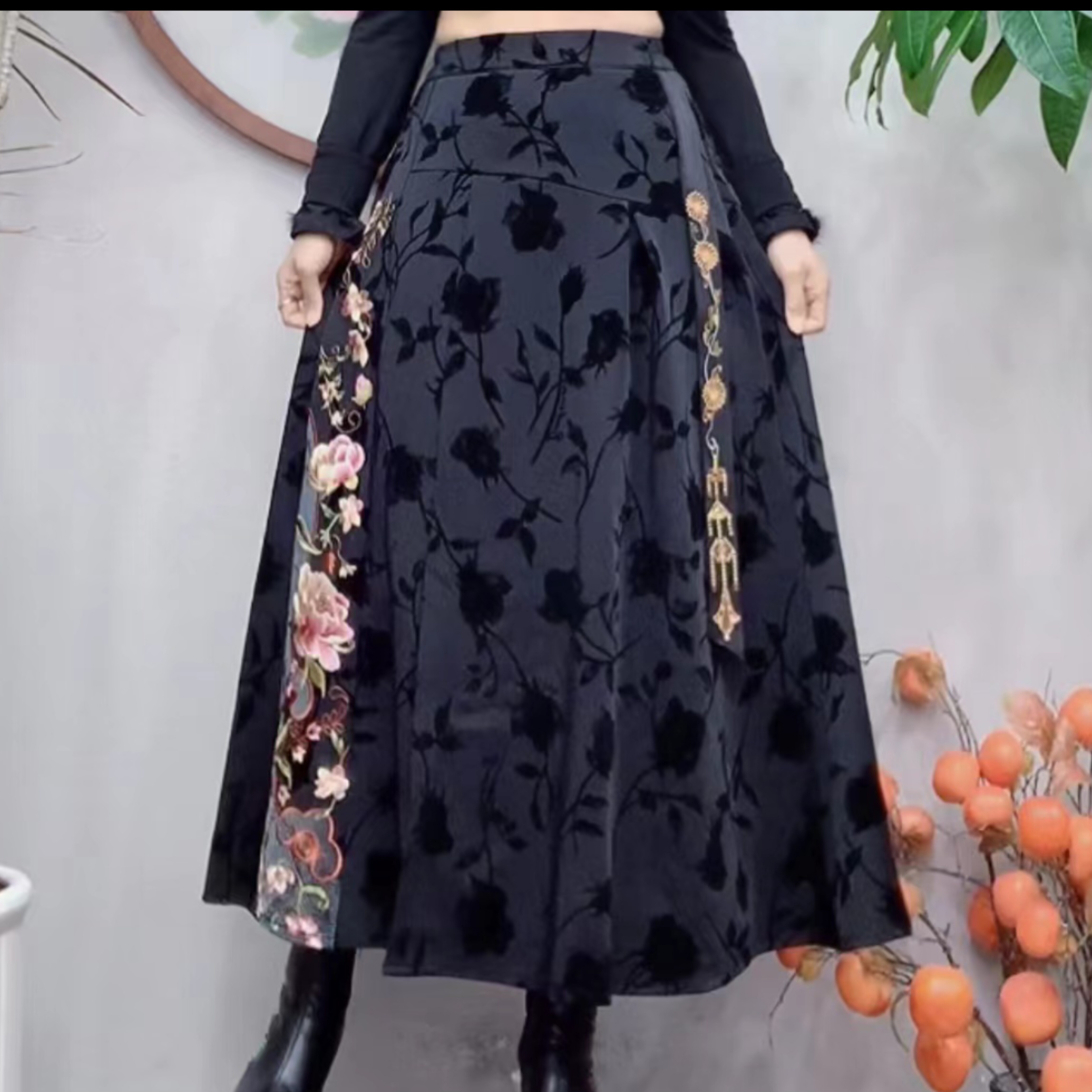 2026春春款爆款新中式刺绣花半身裙民族风女新款国风A字裙复古裙