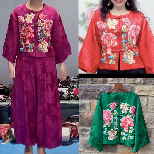 2025春季新款民族风女装新中式宽松版短款灯笼袖外套开衫盘扣上衣