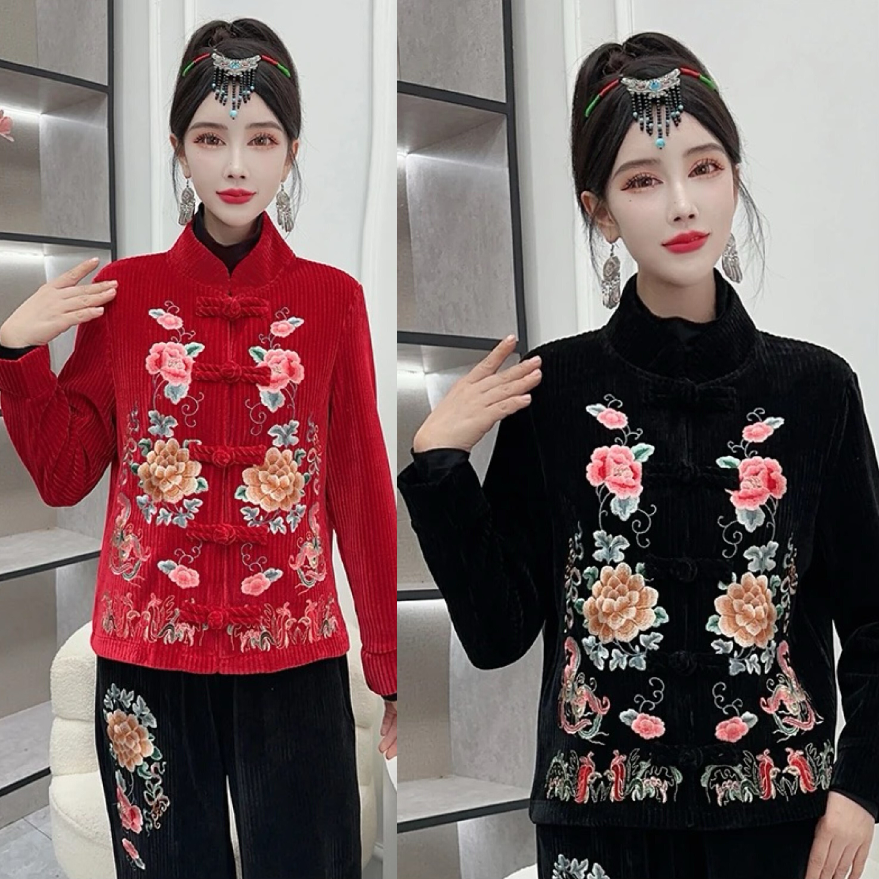 2025秋冬新款中国风女装刺绣花唐装上衣中年妈妈开衫短款休闲外套