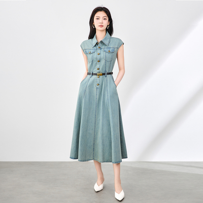 复古工装怀旧牛仔棉长裙连衣裙