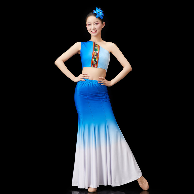 傣族舞蹈演出服装女艺考服傣族孔雀傣族舞蹈裙练功裙鱼尾半身裙