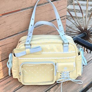 紫白撞色波点追星痛包娃包暗格包双肩单肩斜挎托特可放娃可藏灯牌