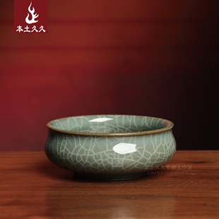 施振强手工杯 龙泉青瓷南宋溪口官窑品茗茶杯 蜜瓜纹功夫茶圆口杯