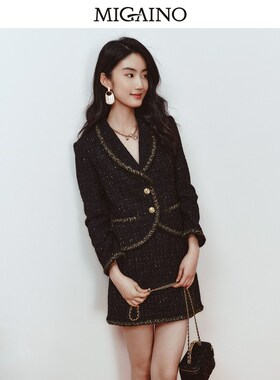 Migaino曼娅奴女装2024冬季新款翻领花纱名媛千金风外套MO44SC602