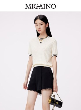 曼娅奴套头针织衫2024夏季新款气质高级感白色上衣短款MO14KW609