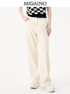 新款 Migaino曼娅奴时尚 牛仔裤 2023年秋季 MN32NC029 纯色高腰直筒裤