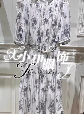 2024正品夏装新款花色简约修身腰带短袖连衣裙MO22DB109