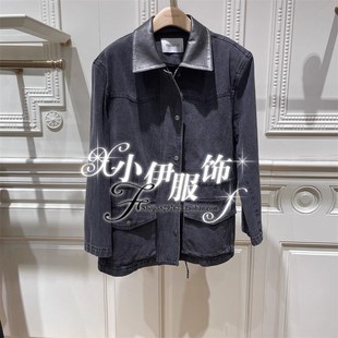 Migaino曼娅奴女装2024新款冬装PU皮质衣领舒适牛仔外套MO42SJ057