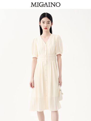 Migaino曼娅奴气质连衣裙女2023秋新款简约收腰显瘦裙子MN32DA079