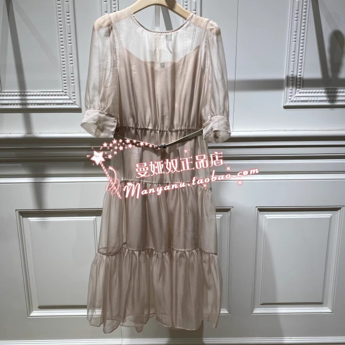 曼娅奴2023年新款夏专柜正品两件套气质雪纺仙女连衣裙MN21DA105