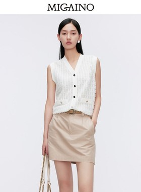 Migaino曼娅奴2024年夏季新款纯色软糯毛毛针织马甲上衣MO22JK222