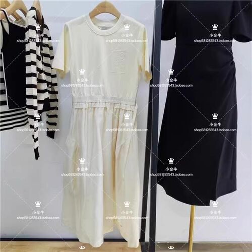 曼娅奴专柜正品2024年春装新款短袖圆领简约连衣裙女MO12DA106