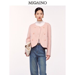 Migaino曼娅奴女装2024冬季新款优雅简约经典毛呢外套女MO42SC010