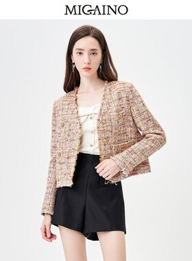 曼娅奴小香风外套女2023冬新款气质名媛小个子短款上衣MN44SC602