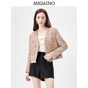 曼娅奴小香风外套女2023冬新款 上衣MN44SC602 气质名媛小个子短款