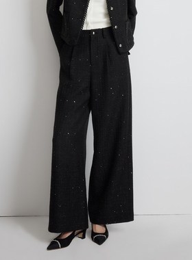 曼娅奴女装2025春季新款赫本风气质高腰直筒阔腿休闲裤MP14BC605