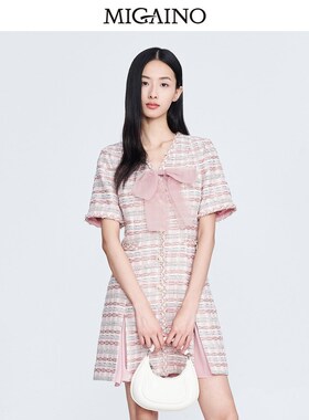 Migaino曼娅奴小香风连衣裙女2023春夏新款气质收腰短裙MN12DA110