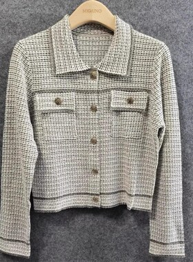 曼娅奴专柜正品2024年春款翻领针织开衫毛衣外套女MO12JK238