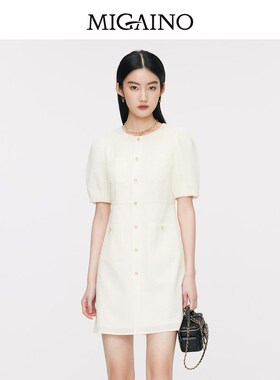 曼娅奴连衣裙女2024夏季新款优雅肌理质感H型连衣裙MO14DA675