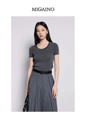 曼娅奴专柜正品2025夏新款重工串珠短袖针织衫MP22KW221