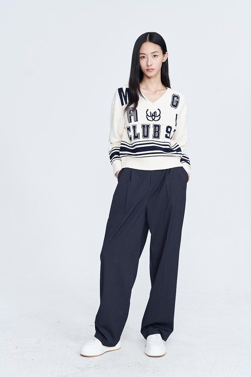 曼娅奴专柜正品2023年新款春装宽松套头针织衫上衣女士MN12KW239