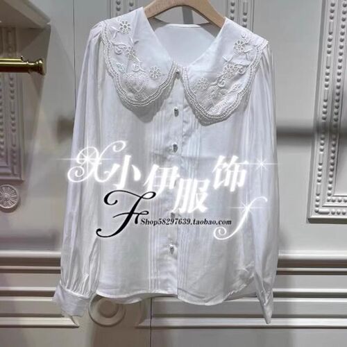 曼娅奴专柜正品2024年新款春装花边简约衬衫上衣女MO12AC033