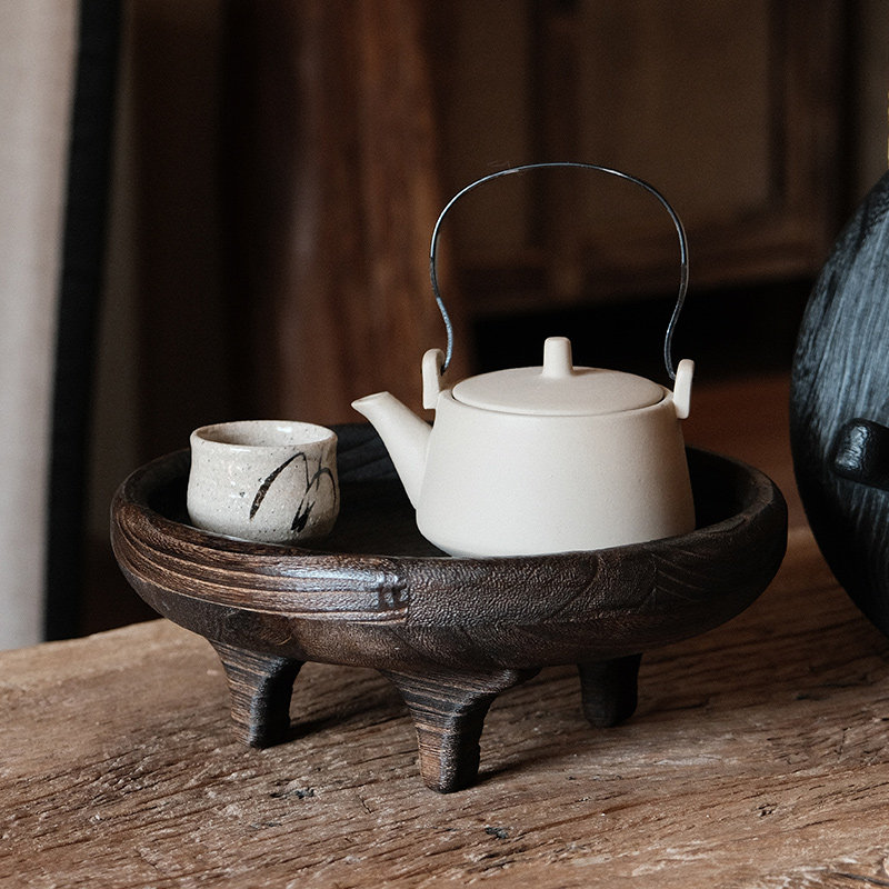 诧寂风圆形实木茶托盘家用客厅茶几茶具托盘民宿果盘花瓶托盘摆件,餐饮具,茶托,淘宝优惠券,粉丝福利购,淘宝优惠卷