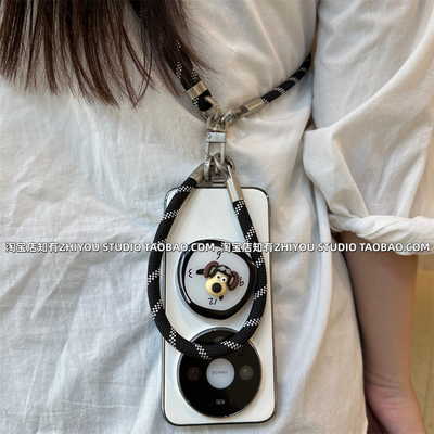 适用华为Mate80Pro手机壳mate80Promax全包镜头防摔mate70原创全包皮壳卡通时钟狗狗磁吸支架气质手提斜挎绳