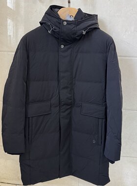 威*多男士特价促销170/92B鹅绒保暖黑色中长款连帽羽绒服原4300元