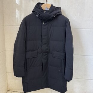 威*多男士特价促销170/92B鹅绒保暖黑色中长款连帽羽绒服原4300元