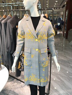 西服领灰色大衣吊牌3299 显瘦春秋款 依文EVE CINA女士商务高档修身