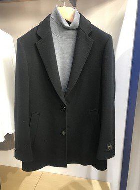 诺丁山意大利lanificio兰迪蕾羊毛山羊绒西装领男士黑色毛呢大衣