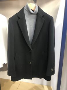 诺丁山意大利lanificio兰迪蕾羊毛山羊绒西装领男士黑色毛呢大衣